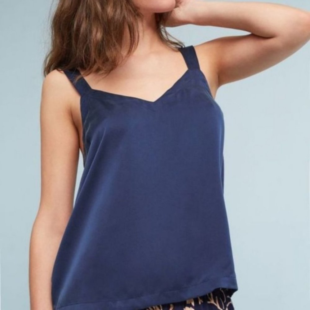 NWT ANTHROPOLOGIE Blue Silk V-Neck Cami Top, XS